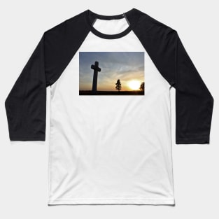 Kansas Sunset with a colorful sky and cross silhouette. Baseball T-Shirt